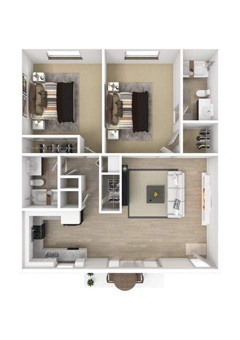 Floor plan for 2 beds, 2 baths, 976 sqft